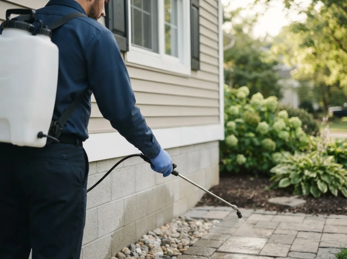 Pest control technician inspecting a home in Sunderland, MA